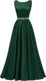 A Line Scoop Neckline Satin Green Long Prom Dresses Party Dress SD1340
