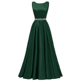 A Line Scoop Neckline Satin Green Long Prom Dresses Party Dress SD1340