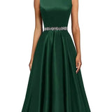 A Line Scoop Neckline Satin Green Long Prom Dresses Party Dress SD1340