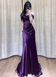 Mermaid Off The Shoulder Grape Long Prom Dresses Party Dress SD1344