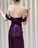 Mermaid Off The Shoulder Grape Long Prom Dresses Party Dress SD1344