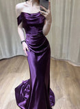 Mermaid Off The Shoulder Grape Long Prom Dresses Party Dress SD1344