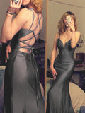 mermaid long prom dress v-neck tight simple prom dress SD1348