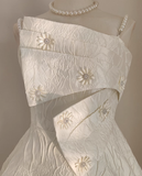 A line Spaghetti Straps White Pearls Women Dress Short Birthday Outfits SD134