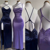Sheath Spaghetti Straps Floor Length Sequin Satin Backless Prom Dresses SD1358