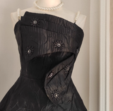 A line Spaghetti Straps Black Pearls Women Dress Short Birthday Outfits SD135