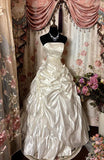 Ball Gown Strapless Sleeveless Pleats White Satin Wedding Dress SD1365