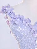 Mermaid One Shoulder Lilac Tulle Satin Long Prom Dresses Party Dress SD1366