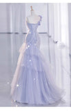 Mermaid One Shoulder Lilac Tulle Satin Long Prom Dresses Party Dress SD1366