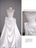 Mermaid White Satin Strapless Pleats Long Satin Wedding Dress SD2001