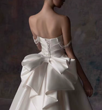 Mermaid White Satin Strapless Pleats Long Satin Wedding Dress SD2001