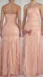 Sheath Strapless Pink Floor Length Backless Tulle Prom Dresses SD1378
