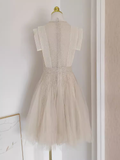 A line High Neckline Lace Vacation Dress Tulle Short Women Dresses SD138