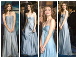 A-Line Sweetheart Blue Satin Long Prom Dresses Formal Evening Dress SD1390