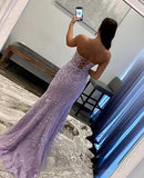 Mermaid Sweetheart Lilac Lace Backless Long Party Dress Prom Dresses SD1396