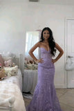Mermaid Sweetheart Lilac Lace Backless Long Party Dress Prom Dresses SD1396