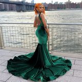 Mermaid V Neckline Green Velvet Silver Beads Long Prom Dresses Formal Evening Dress SD1402