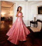 Ball Gown Sweetheart Pink Satin Floral Long Prom Dresses Formal Evening Dress SD1404