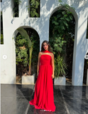 A Line Strapless Red Chiffon Long Prom Dresses Formal Evening Dress SD1405