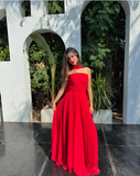 A Line Strapless Red Chiffon Long Prom Dresses Formal Evening Dress SD1405