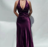 purple satin and floor length prom dresses evening gown SD1406