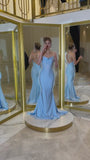 Mermaid Spaghetti Straps Blue Sequin Long Prom Dresses Long Party Dress SD1408