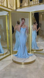 Mermaid Spaghetti Straps Blue Sequin Long Prom Dresses Long Party Dress SD1408