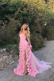 Sheath Sweetheart Pink Long Slit Prom Dresses Formal Evening Dress SD1412