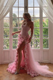 Sheath Sweetheart Pink Long Slit Prom Dresses Formal Evening Dress SD1412