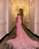 Sheath Sweetheart Pink Long Slit Prom Dresses Formal Evening Dress SD1412