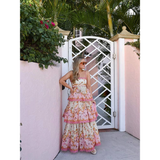 Floral Printed Hollow Out Sling Maxi Dress Sexy Backless Sleeveless High Waist A Line Long Prom Dresses SD1417