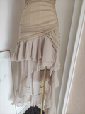 High Low Strapless Champagne Chiffon Ruffles Vacation Dress Women Dresses SD141