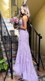 Mermaid Sleeveless Lace Lilac Evening Prom Dresses Long Prom Dresses SD1420