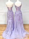 Mermaid Sleeveless Lace Lilac Evening Prom Dresses Long Prom Dresses SD1420