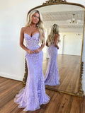 Mermaid Sleeveless Lace Lilac Evening Prom Dresses Long Prom Dresses SD1420