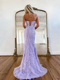 Mermaid Sleeveless Lace Lilac Evening Prom Dresses Long Prom Dresses SD1420