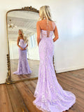 Mermaid Sleeveless Lace Lilac Evening Prom Dresses Long Prom Dresses SD1420