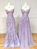 Mermaid Sleeveless Lace Lilac Evening Prom Dresses Long Prom Dresses SD1420