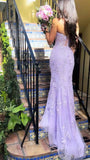 Mermaid Sleeveless Lace Lilac Evening Prom Dresses Long Prom Dresses SD1420