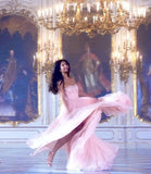 A Line Sweetheart Chiffon Pink Sleeveless Evening Gown Prom Dresses SD1428