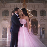 A Line Sweetheart Chiffon Pink Sleeveless Evening Gown Prom Dresses SD1428