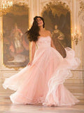 A Line Sweetheart Chiffon Pink Sleeveless Evening Gown Prom Dresses SD1428
