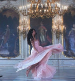 A Line Sweetheart Chiffon Pink Sleeveless Evening Gown Prom Dresses SD1428