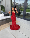 Mermaid Sweetheart Neckline Sequin Black Girl Red Evening Gown Prom Dresses SD1430