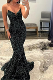 Mermaid Sweetheart Neckline Sequin Black Girl Red Evening Gown Prom Dresses SD1430