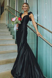 Mermaid Straps Neckline Pink Satin Backless Evening Gown Prom Dresses SD1431