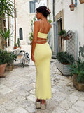 Mermaid Spaghetti Straps Yellow Satin Backless Evening Gown Prom Dresses SD1434