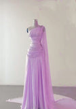 Sheath One Shoulder Pink Long Chiffon Evening Gown Prom Dresses HZ0628