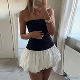 A line Strapless Layered Mini Dresses Black Homecoming Dress 18th Birthday Dresses SD1439