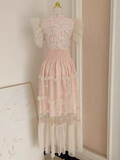A line High Neck Floral Lace Vacation Dress Tulle Long Women Dresses SD143